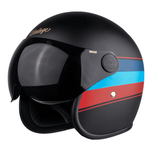 Steelbird Sbh 54 Vintage Matt Black Red Half Face Helmet