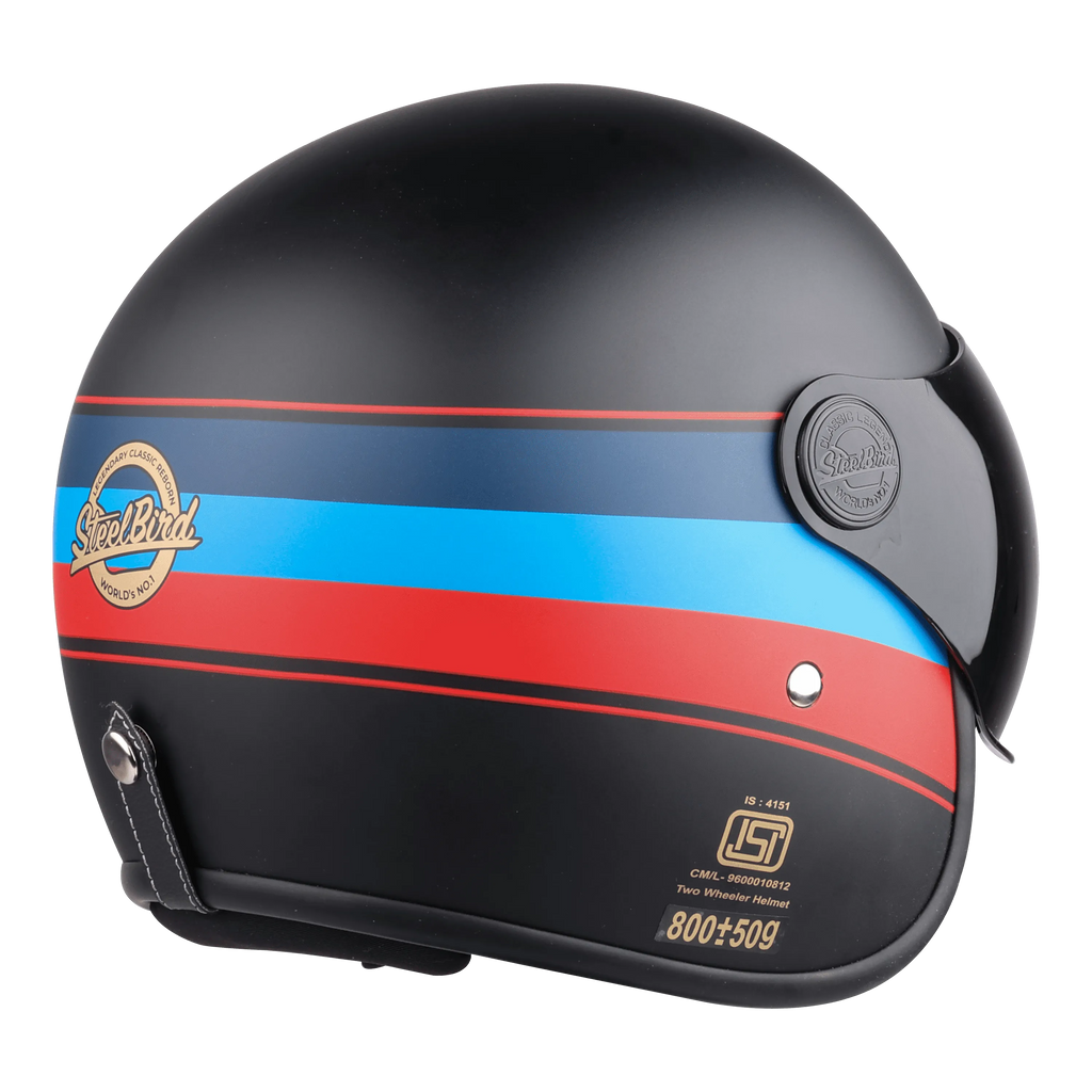 Steelbird Sbh 54 Vintage Matt Black Red Half Face Helmet