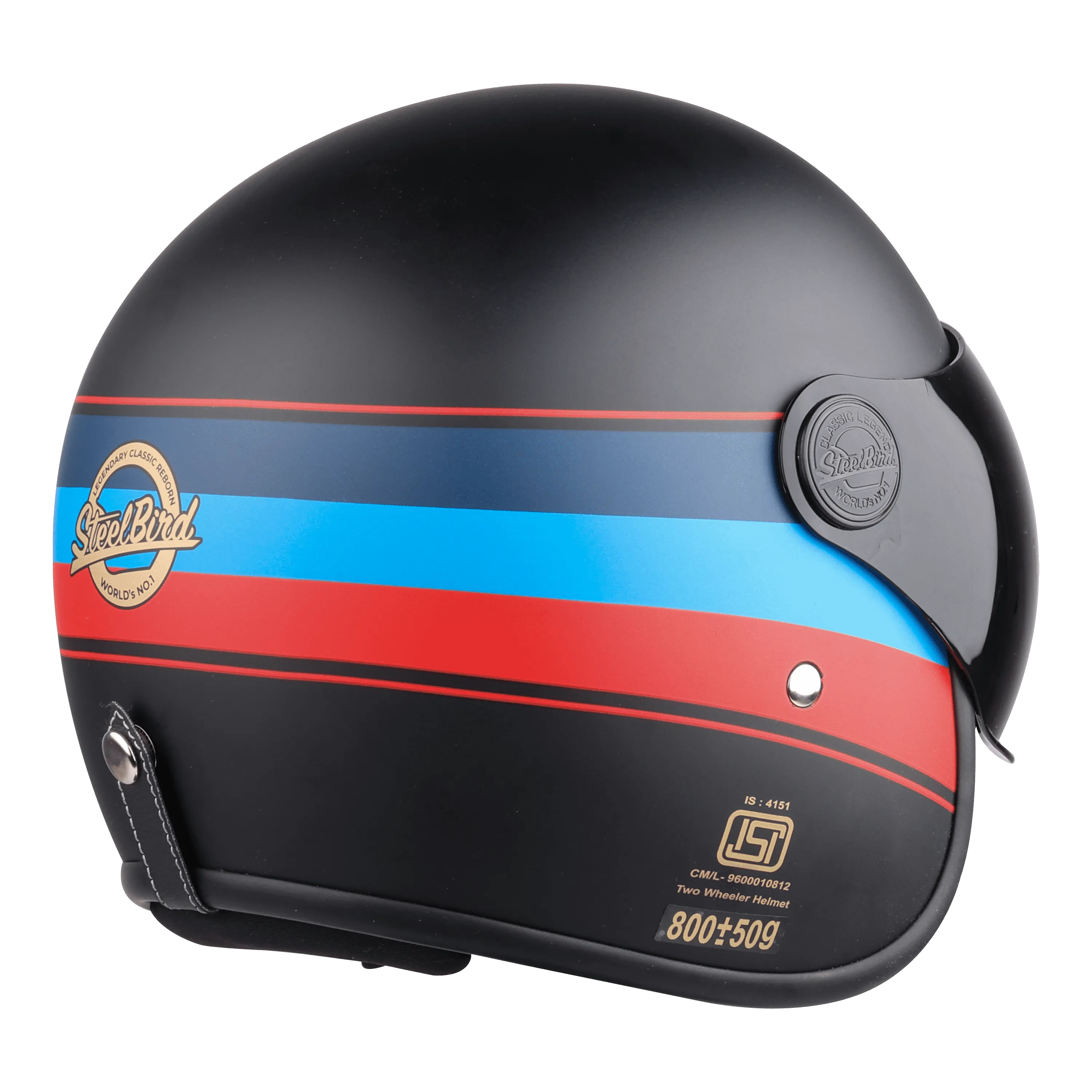 Steelbird Sbh 54 Vintage Matt Black Red Half Face Helmet