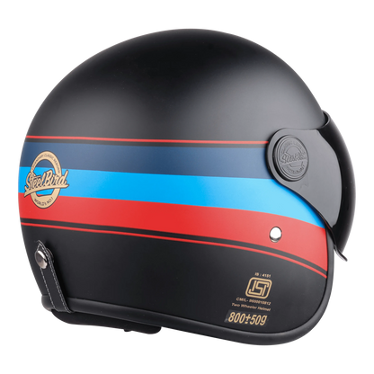 Steelbird Sbh 54 Vintage Matt Black Red Half Face Helmet