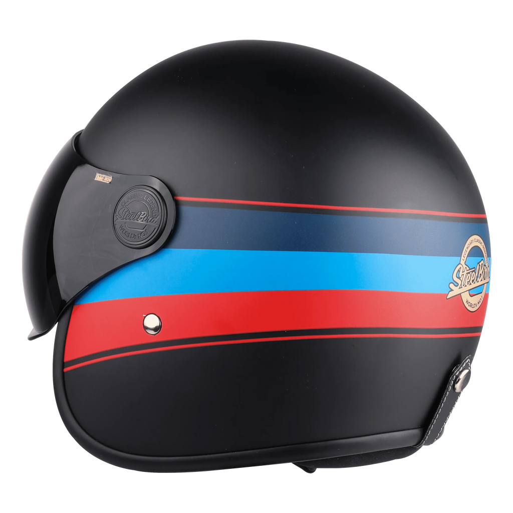Steelbird Sbh 54 Vintage Matt Black Red Half Face Helmet
