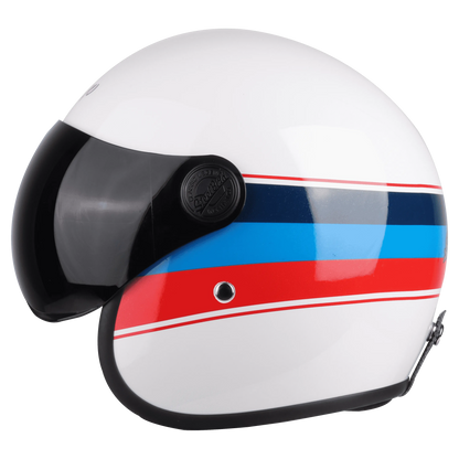 STEELBIRD Sbh 54 Vintage Matt White Red Half Face Helmet