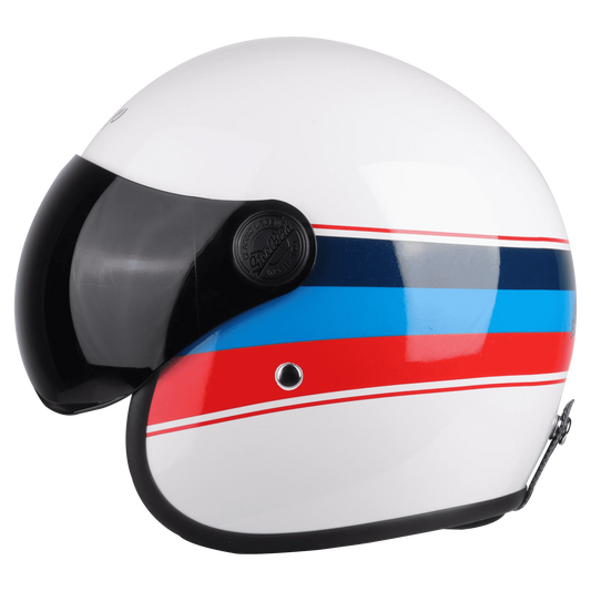 STEELBIRD Sbh 54 Vintage Matt White Red Half Face Helmet