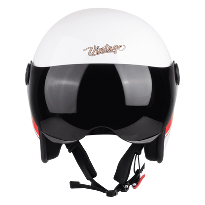 STEELBIRD Sbh 54 Vintage Matt White Red Half Face Helmet