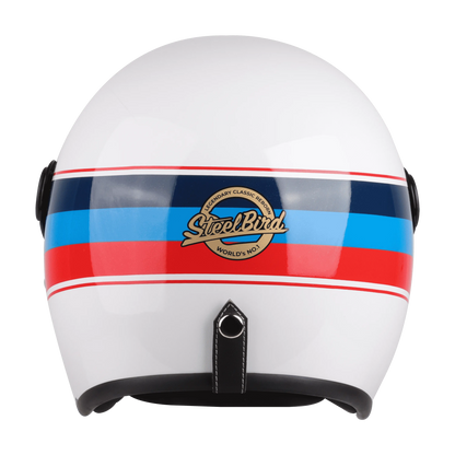 STEELBIRD Sbh 54 Vintage Matt White Red Half Face Helmet