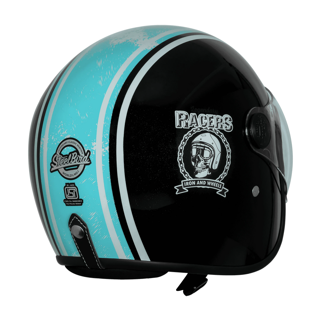Steelbird Sbh 54 Vintage Racer Black Light Blue Half Face Helmet