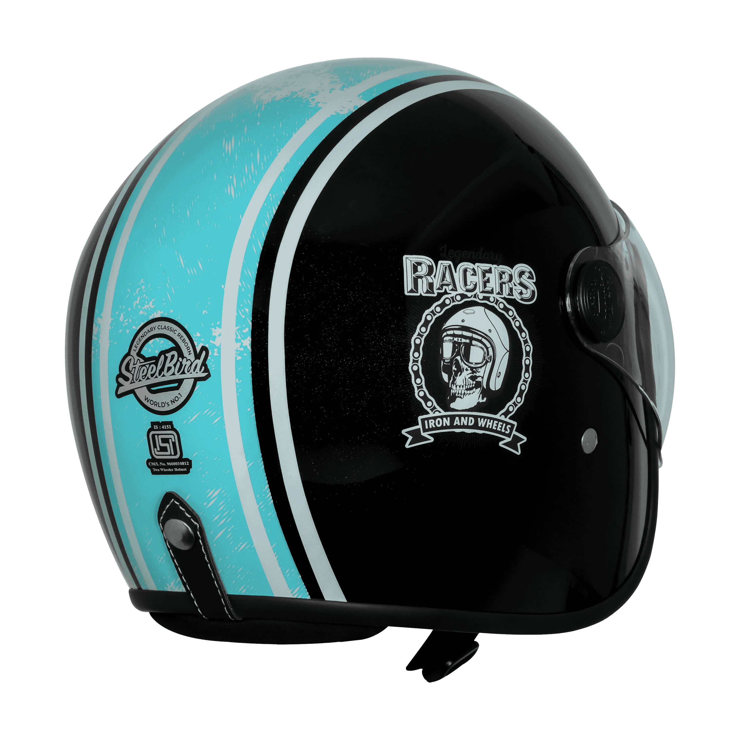 Steelbird Sbh 54 Vintage Racer Black Light Blue Half Face Helmet