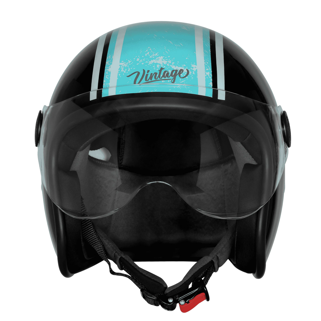 Steelbird Sbh 54 Vintage Racer Matt Black Light Blue Half Face Helmet