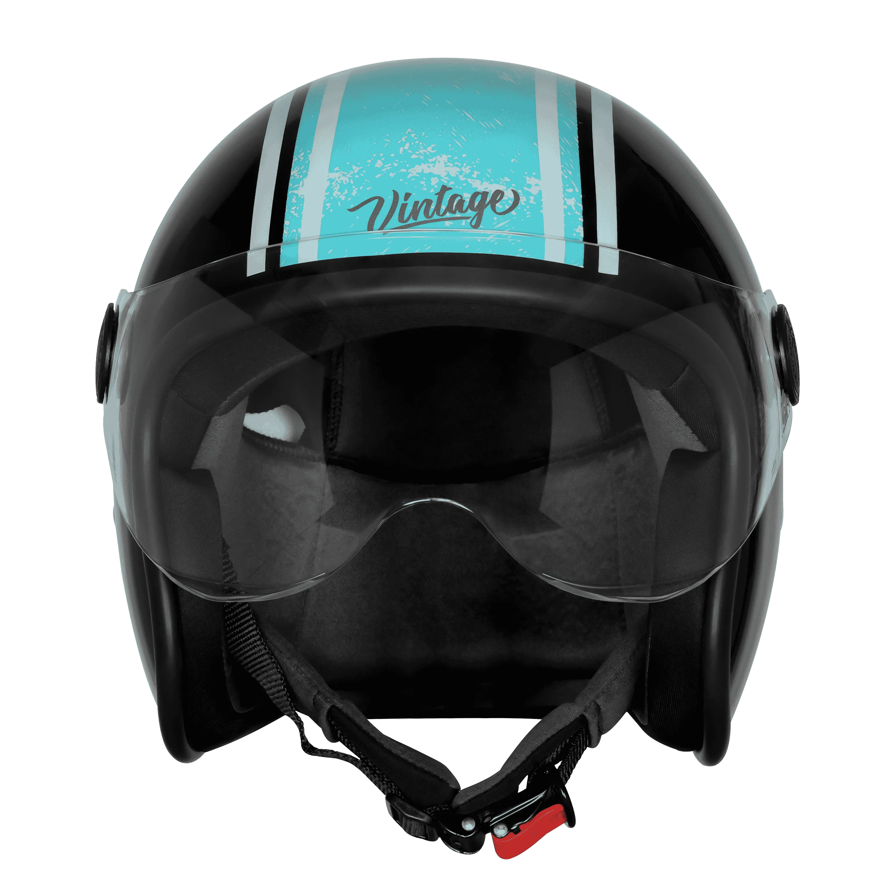Steelbird Sbh 54 Vintage Racer Matt Black Light Blue Half Face Helmet