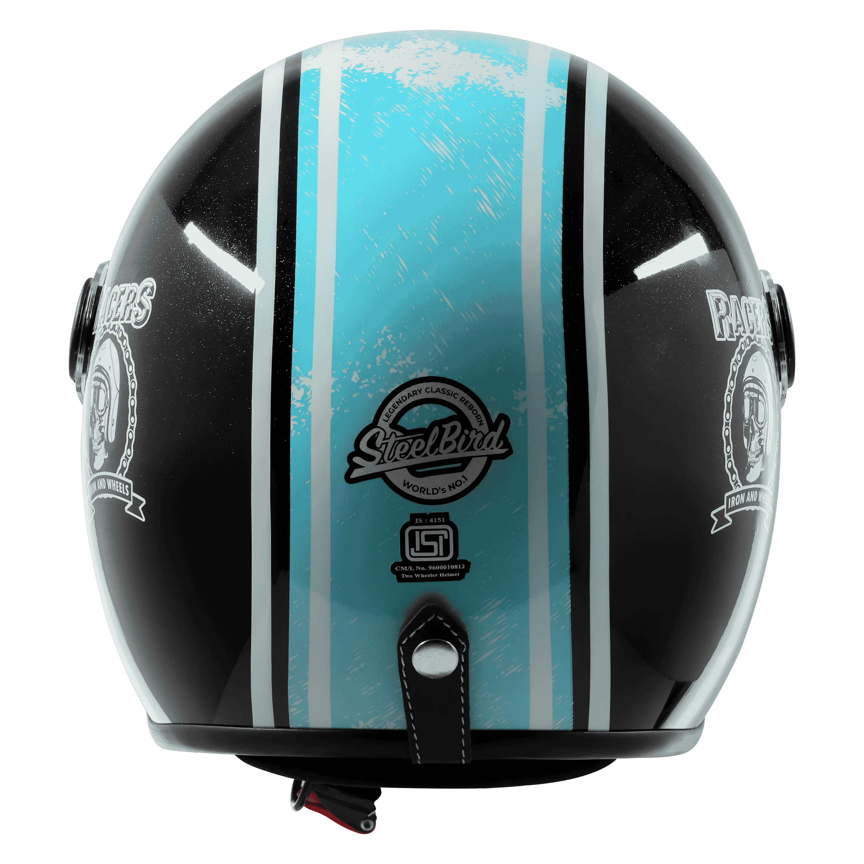 Steelbird Sbh 54 Vintage Racer Matt Black Light Blue Half Face Helmet