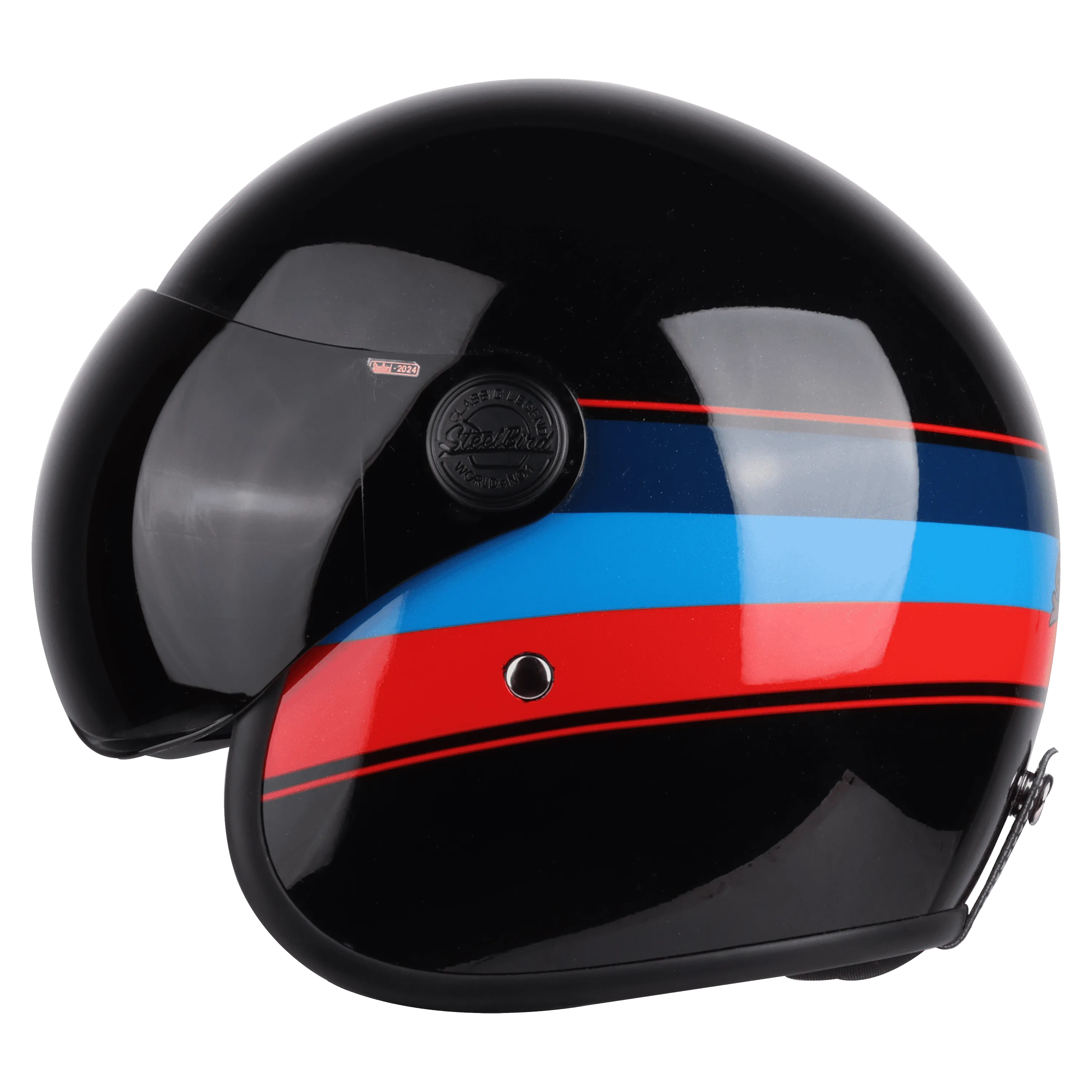 STEELBIRD Sbh 54 Vintage S1 Glossy Black Red Half Face Helmet