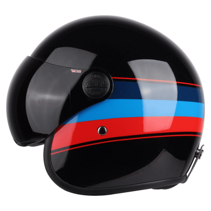 STEELBIRD Sbh 54 Vintage S1 Glossy Black Red Half Face Helmet