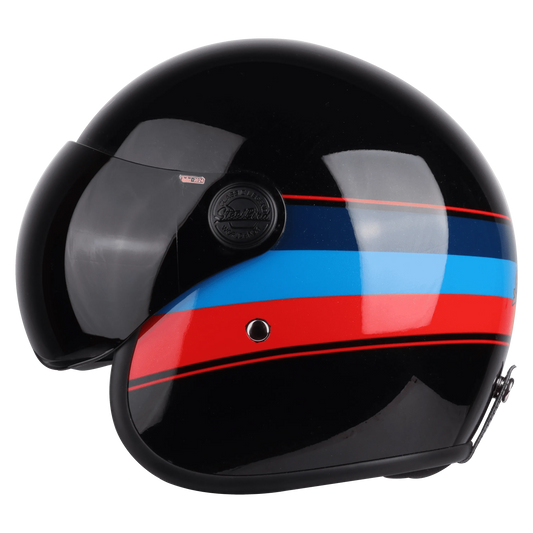 STEELBIRD Sbh 54 Vintage S1 Glossy Black Red Half Face Helmet