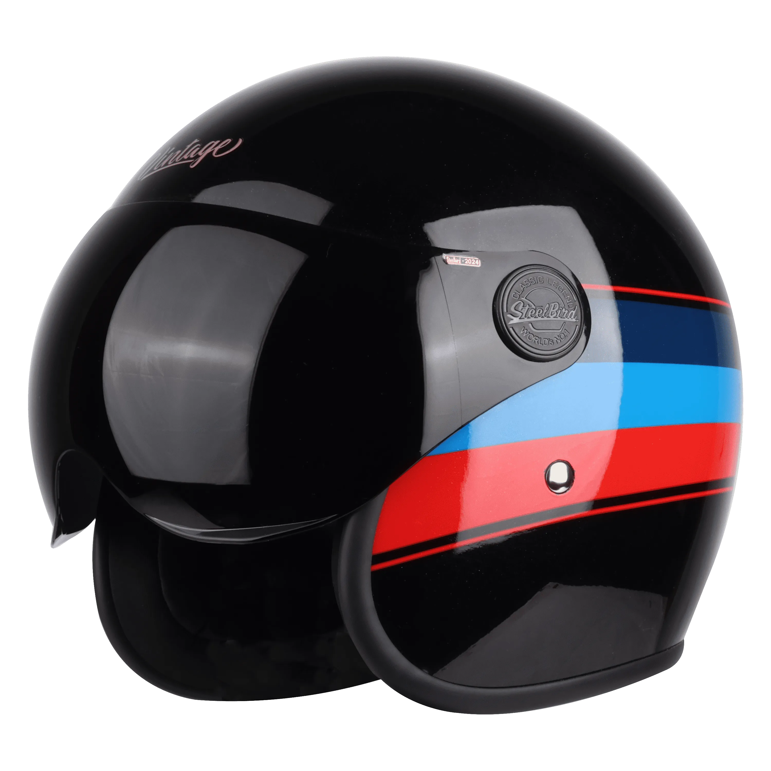 STEELBIRD Sbh 54 Vintage S1 Glossy Black Red Half Face Helmet