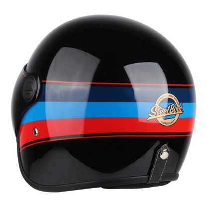 STEELBIRD Sbh 54 Vintage S1 Glossy Black Red Half Face Helmet