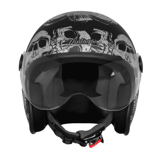Steelbird Sbh 54 Vintage Skull Black Gray Half Face Helmet