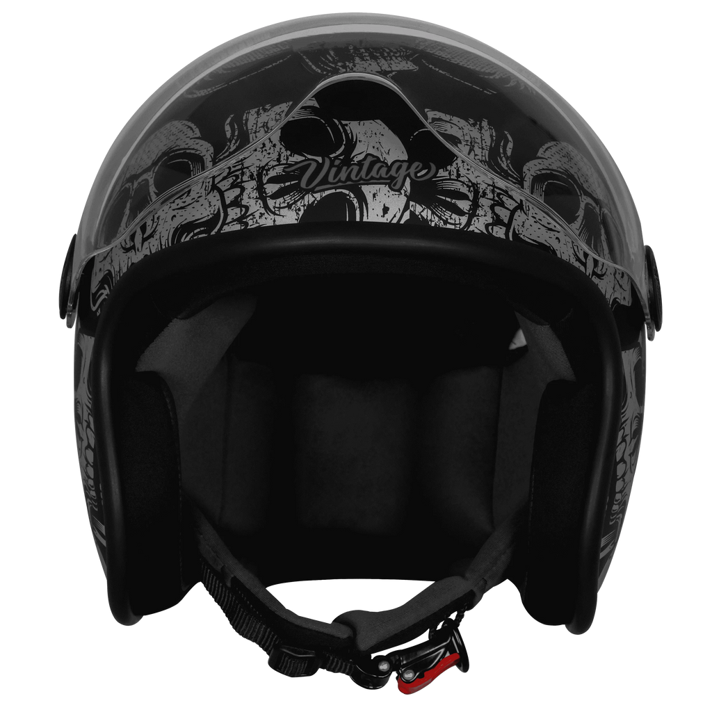 Steelbird Sbh 54 Vintage Skull Black Gray Half Face Helmet