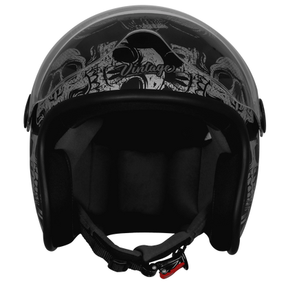 Steelbird Sbh 54 Vintage Skull Black Gray Half Face Helmet