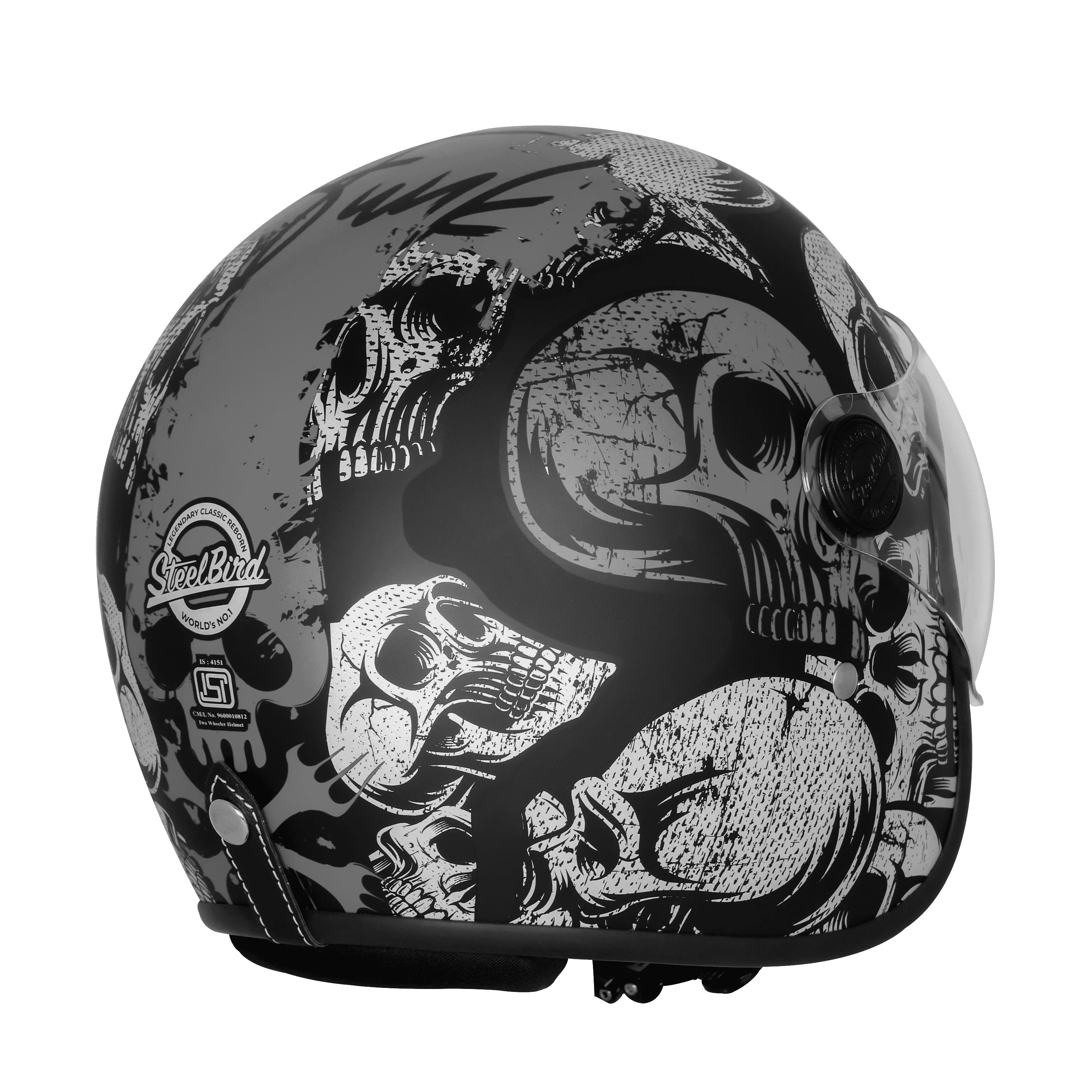 Steelbird Sbh 54 Vintage Skull Black Gray Half Face Helmet