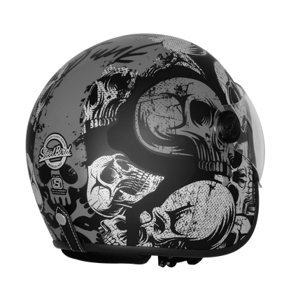 Steelbird Sbh 54 Vintage Skull Black Gray Half Face Helmet