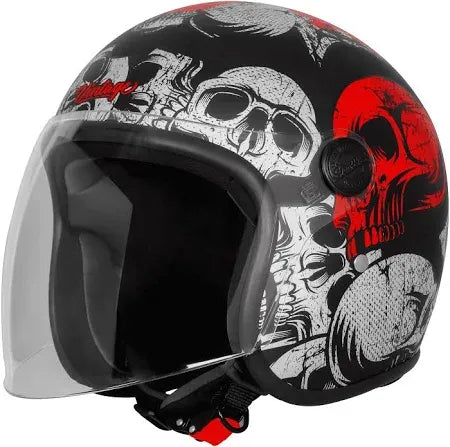 Steelbird Sbh 54 Vintage Skull Black Red Half Face Helmet