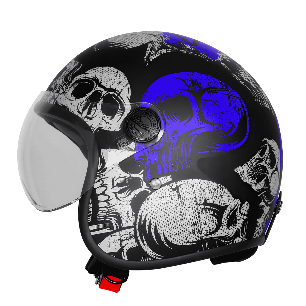 Steelbird Sbh 54 Vintage Skull Black Turquoise Half Face Helmet