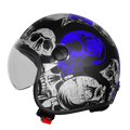 Steelbird Sbh 54 Vintage Skull Black Turquoise Half Face Helmet