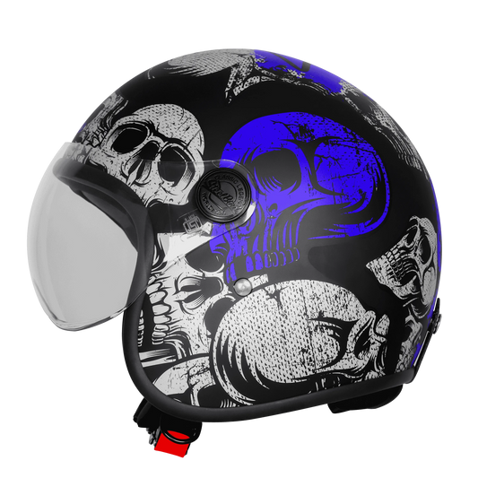 Steelbird Sbh 54 Vintage Skull Black Turquoise Half Face Helmet