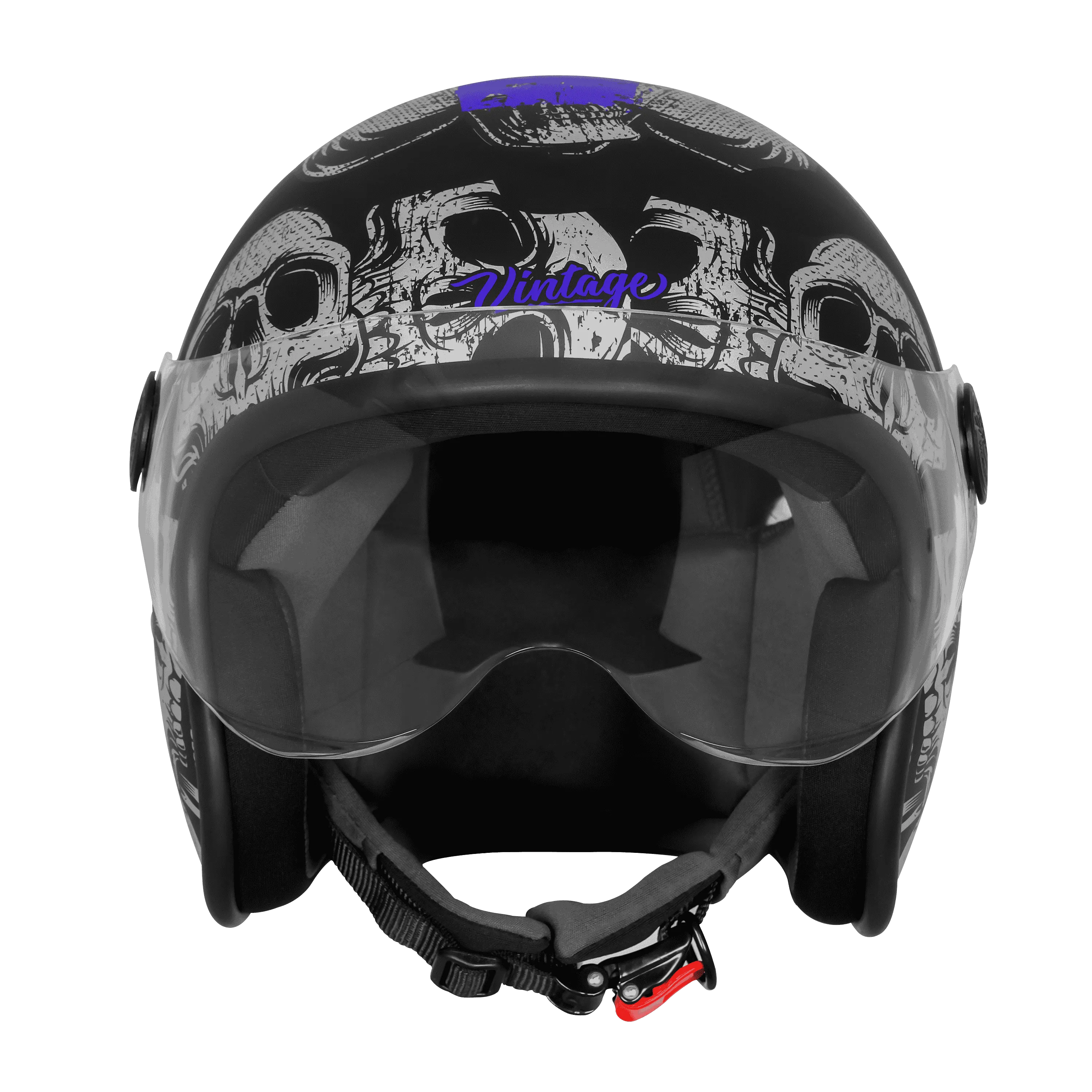 Steelbird Sbh 54 Vintage Skull Black Turquoise Half Face Helmet