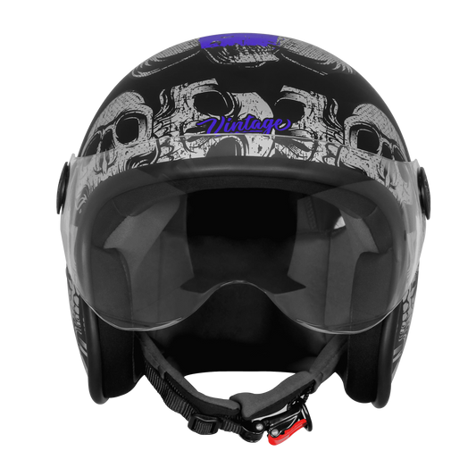Steelbird Sbh 54 Vintage Skull Black Turquoise Half Face Helmet