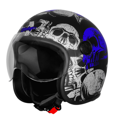 Steelbird Sbh 54 Vintage Skull Black Turquoise Half Face Helmet