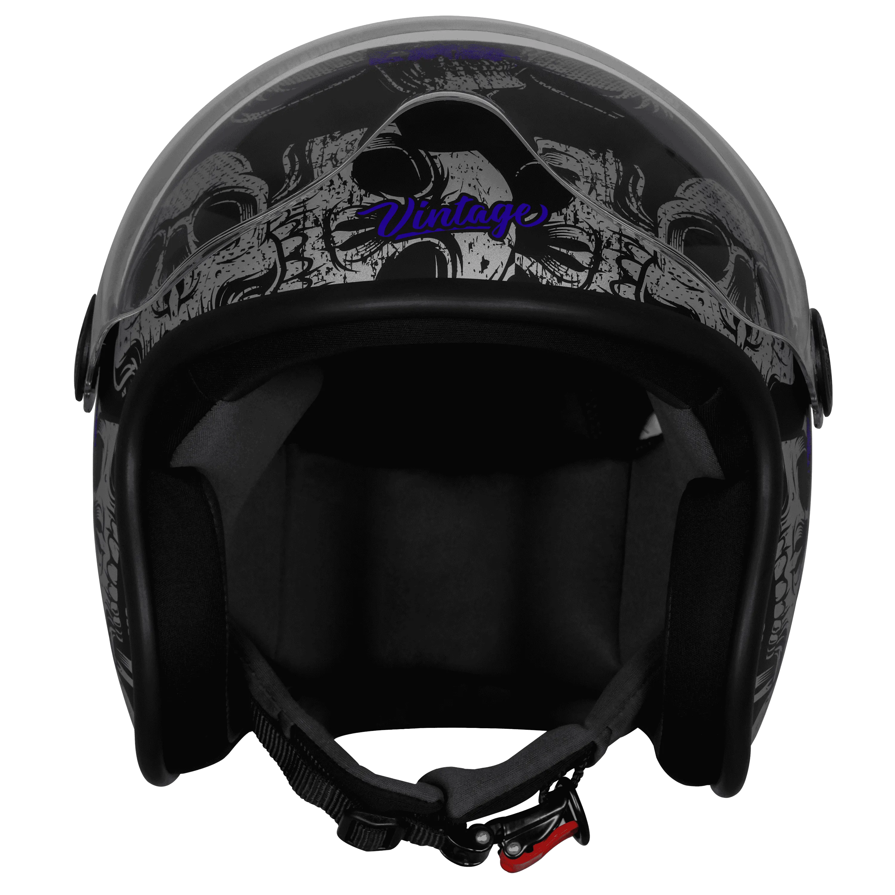 Steelbird Sbh 54 Vintage Skull Black Turquoise Half Face Helmet