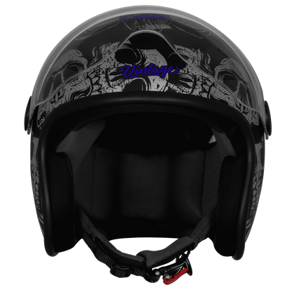 Steelbird Sbh 54 Vintage Skull Black Turquoise Half Face Helmet