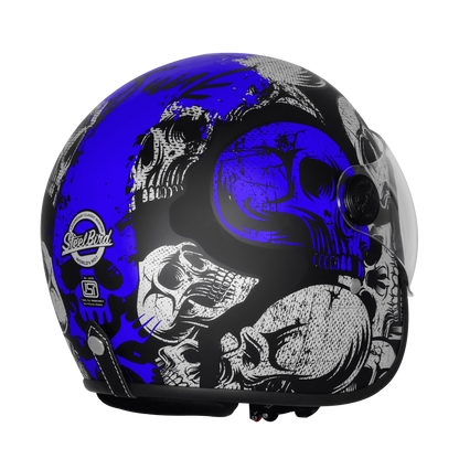 Steelbird Sbh 54 Vintage Skull Black Turquoise Half Face Helmet
