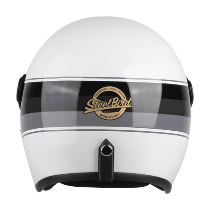 Steelbird Sbh 54 Vintage White Gray Half Face Helmet