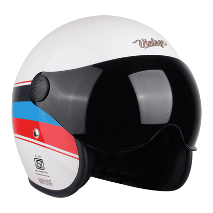 STEELBIRD Sbh 54 Vintage White Red Half Face Helmet