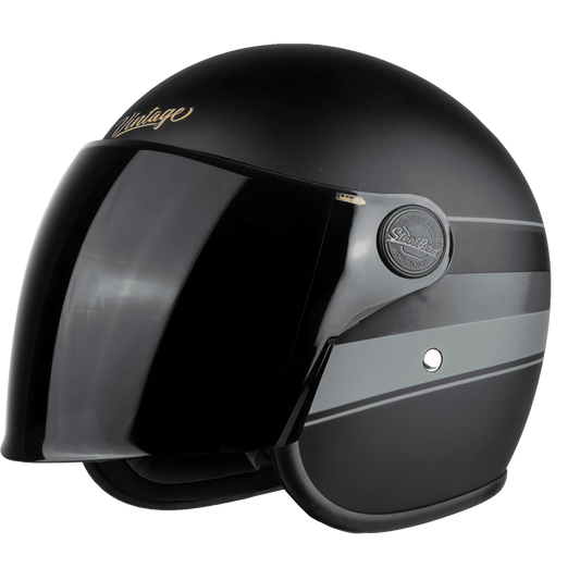 STEELBIRD Sbh 56 Vintage Black Grey Half Face Helmet