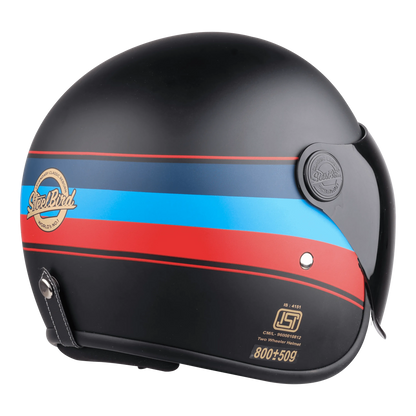 STEELBIRD Sbh 56 Vintage Black Red Half Face Helmet