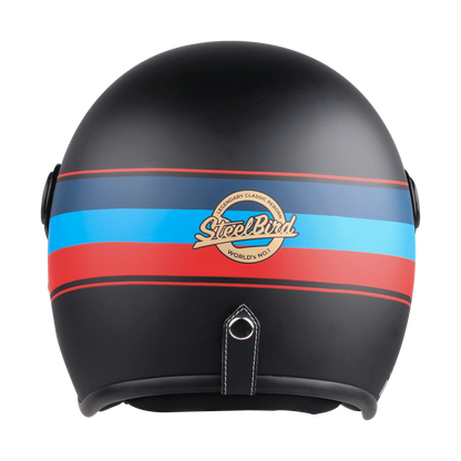 STEELBIRD Sbh 56 Vintage Black Red Half Face Helmet