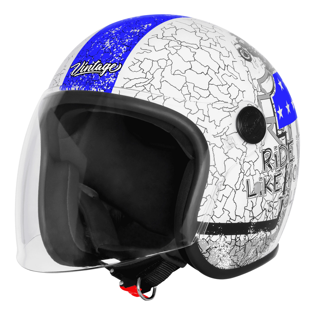 Steelbird Sbh 56 Vintage No Rules White Blue Half Face Helmet