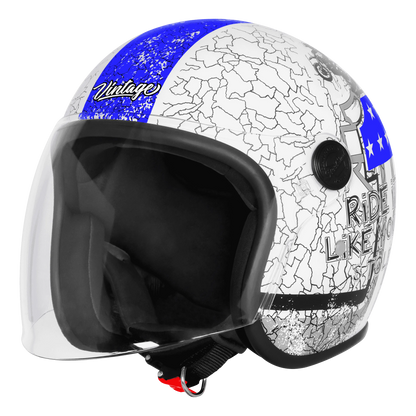 Steelbird Sbh 56 Vintage No Rules White Blue Half Face Helmet
