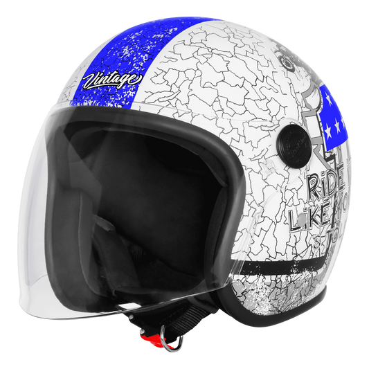 Steelbird Sbh 56 Vintage No Rules White Blue Half Face Helmet
