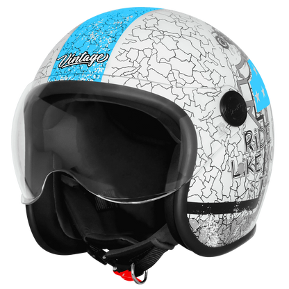 Steelbird Sbh 56 Vintage No Rules White Jazz Blue Half Face Helmet
