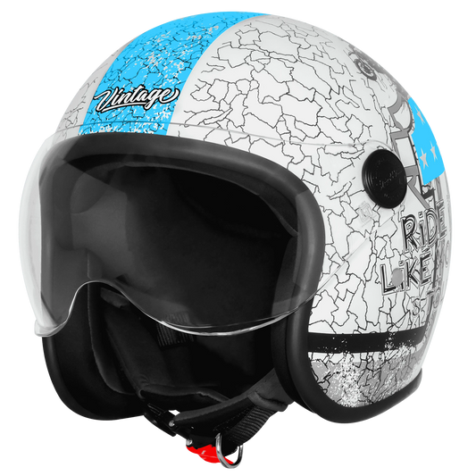 Steelbird Sbh 56 Vintage No Rules White Jazz Blue Half Face Helmet