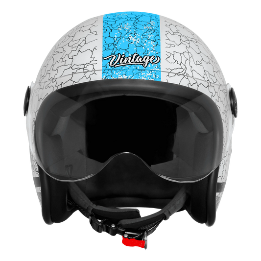 Steelbird Sbh 56 Vintage No Rules White Jazz Blue Half Face Helmet