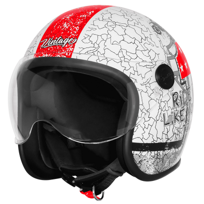 Steelbird Sbh 56 Vintage No Rules White Red Half Face Helmet