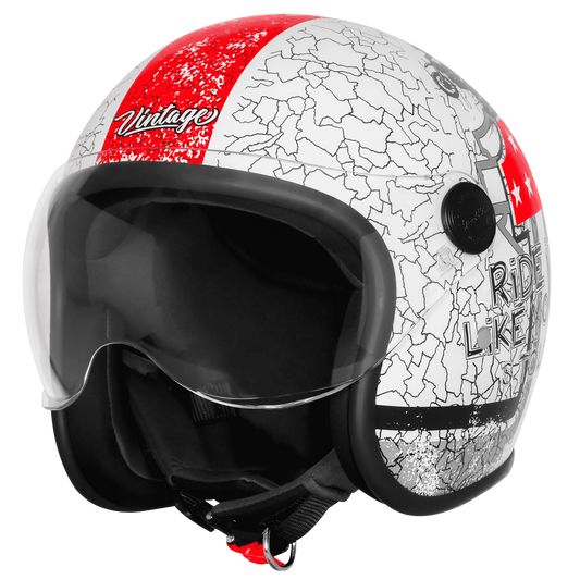 Steelbird Sbh 56 Vintage No Rules White Red Half Face Helmet