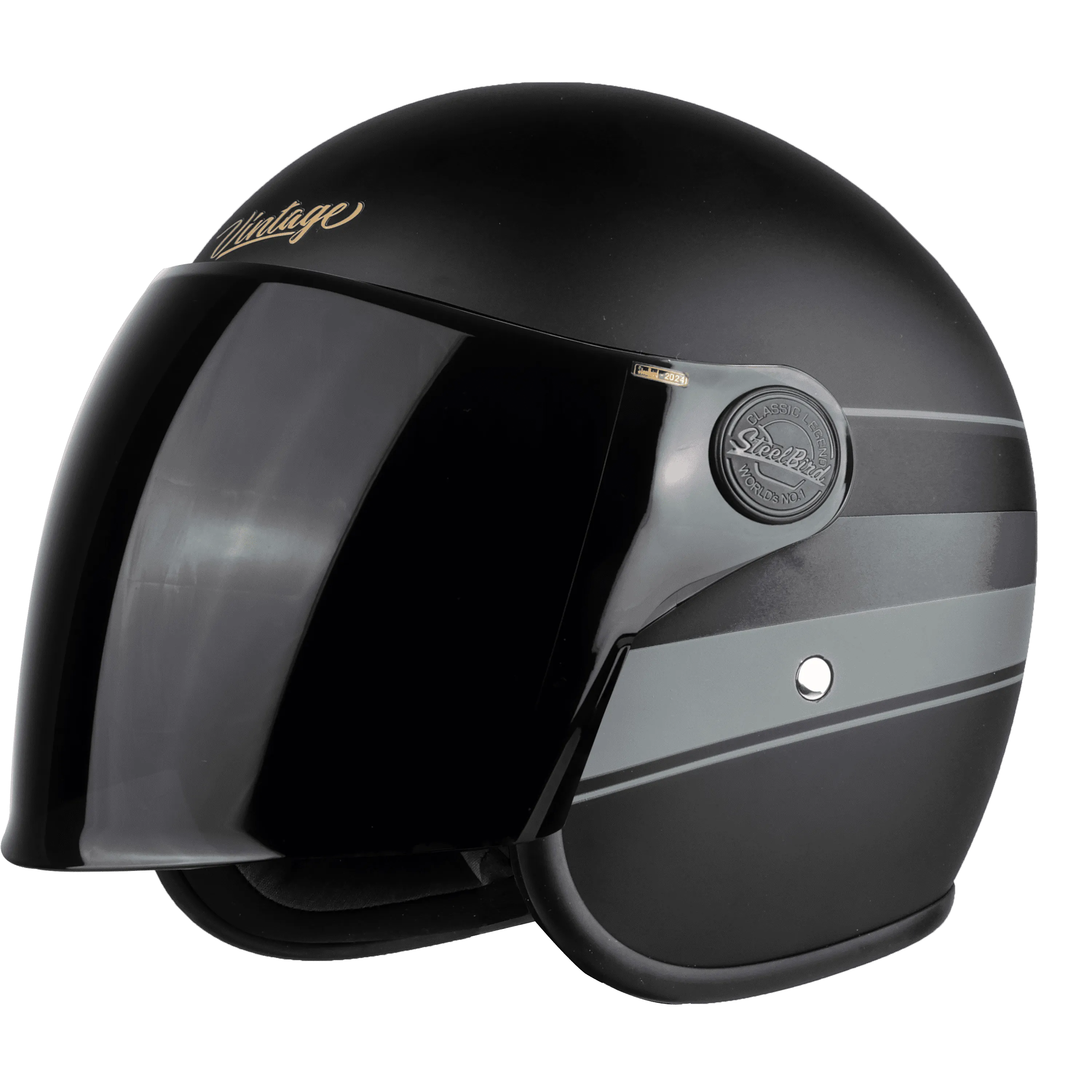 Steelbird Sbh 56 Vintage S1 Matt Black Grey Half Face Helmet