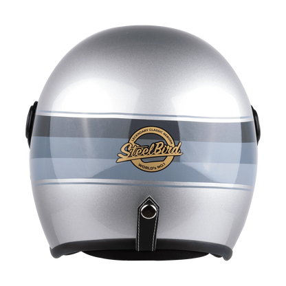 STEELBIRD Sbh 56 Vintage Silver Grey Half Face Helmet