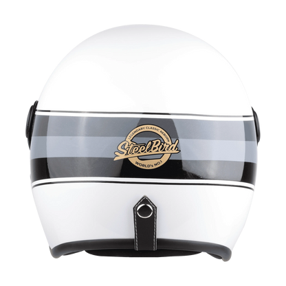 Steelbird Sbh 56 Vintage White Black Half Face Helmet
